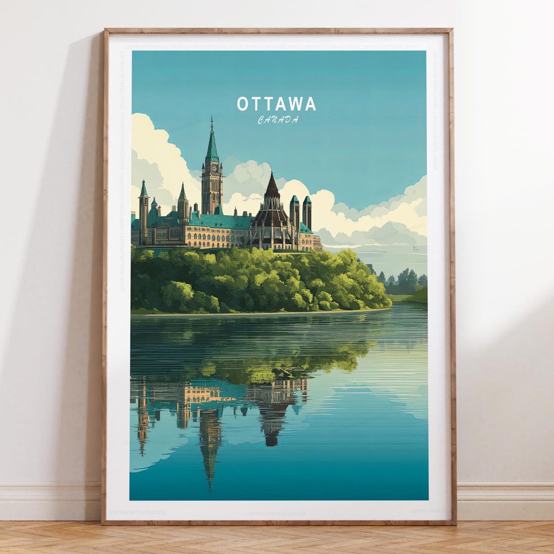 Ottawa Canada Parliament Hill Blue Sky Mirror Reflection Poster