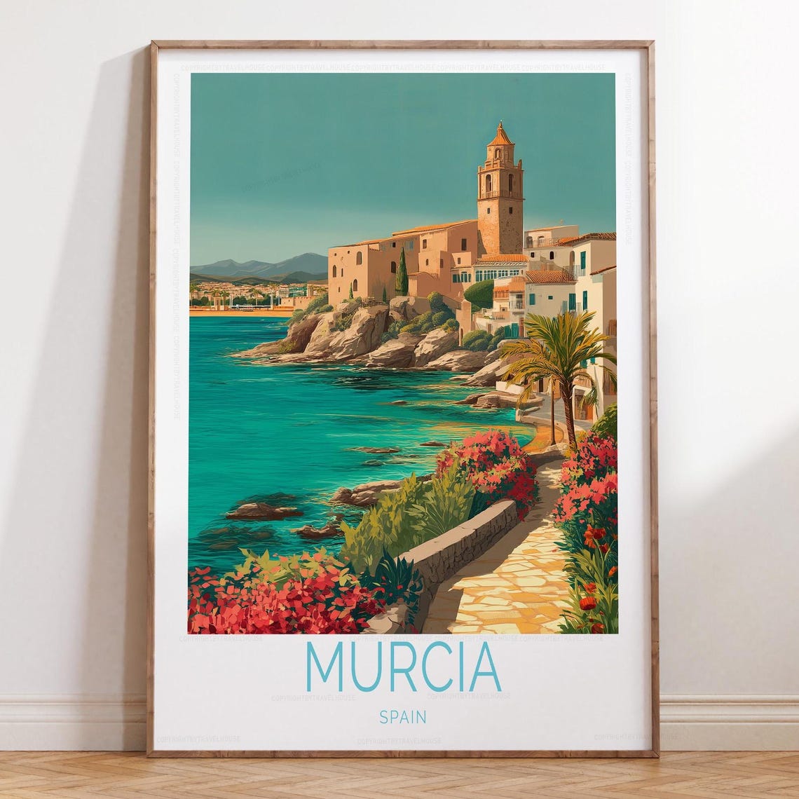 Murcia Spain Rocky Cove Palm Tree Path Vintage Travel Poster