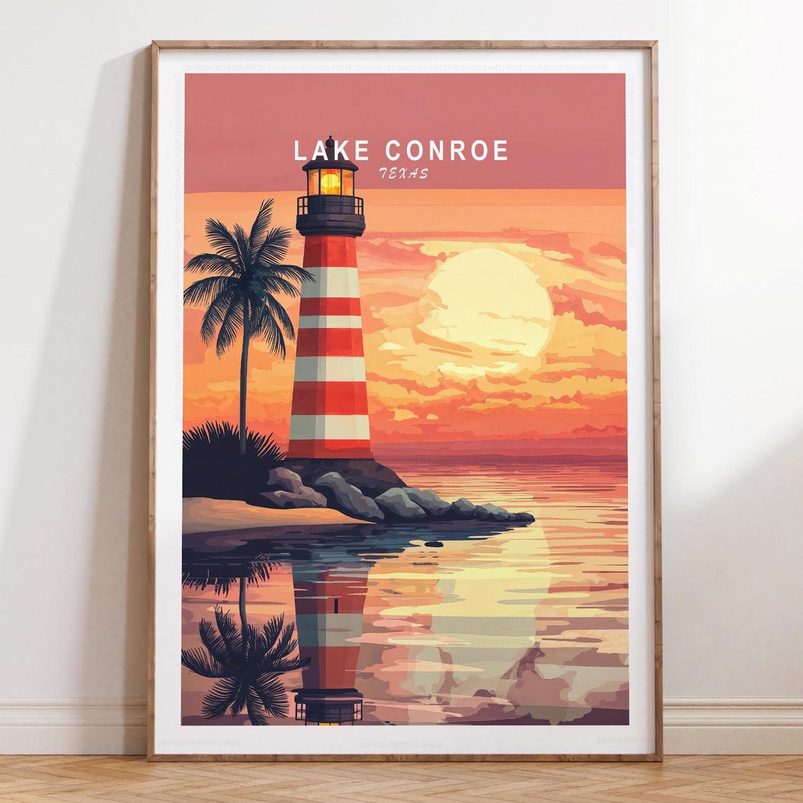 Lake Conroe Texas Lighthouse Evening Sunset Sky Travel Poster