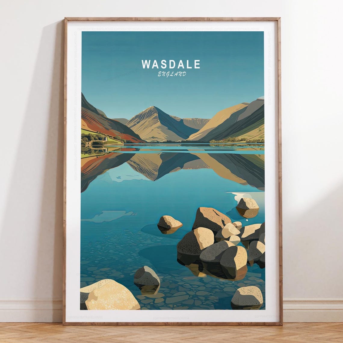 Wasdale Lake Mirror Reflection Mountain Scenic England Travel Poster