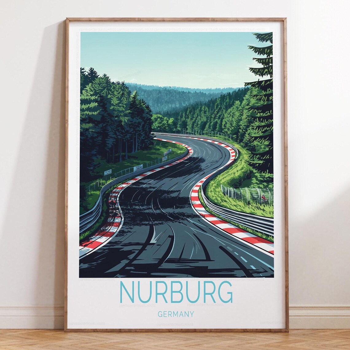 Nurburgring Winding Race Track Curve Through Green Forest Poster