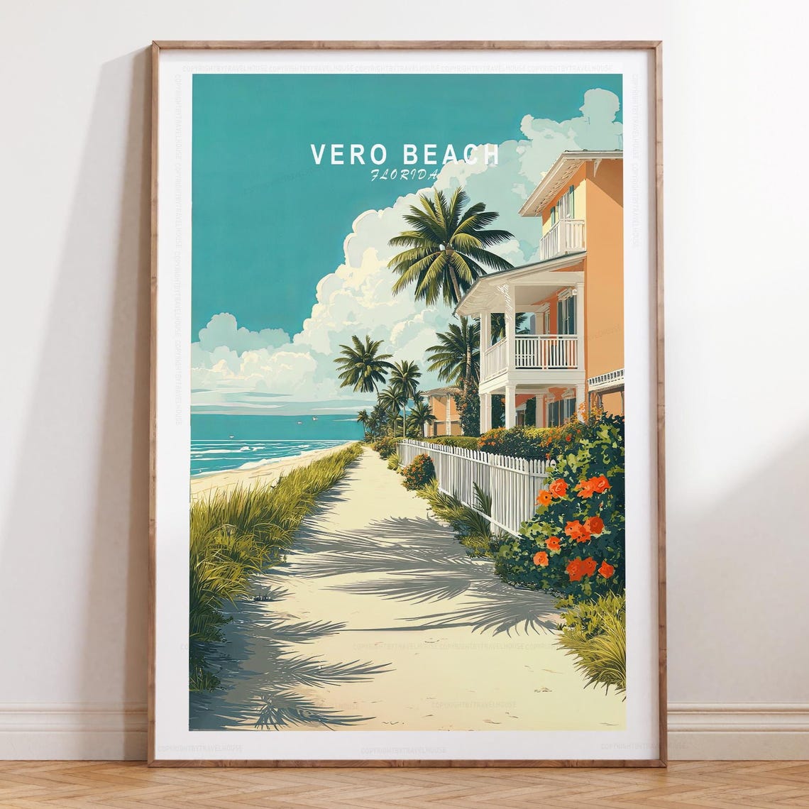 Vero Beach Florida White Picket Fence Walkway to Ocean Poster