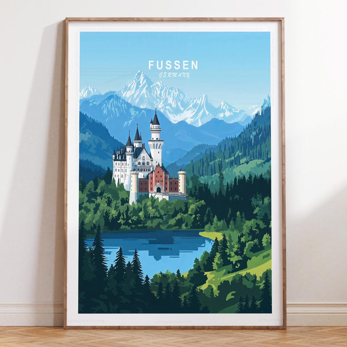 Fussen Germany Neuschwanstein Castle Snowy Mountain Scene Poster