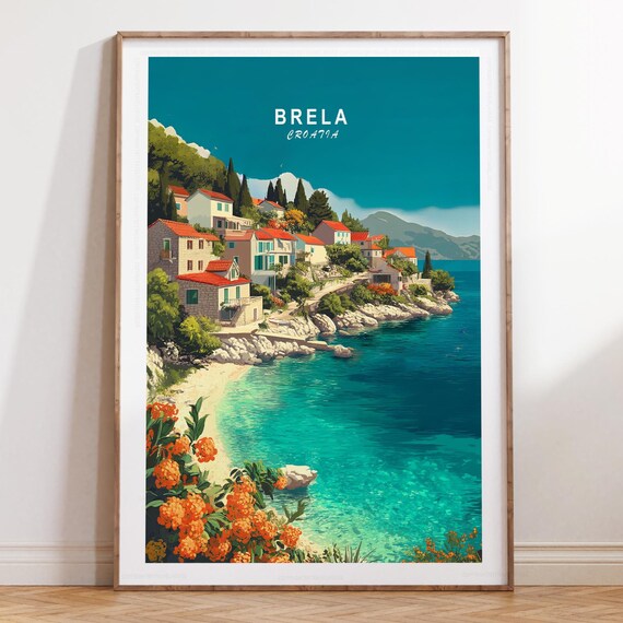 Brela Croatia Hillside Village Overlooking Adriatic Sea Travel Poster