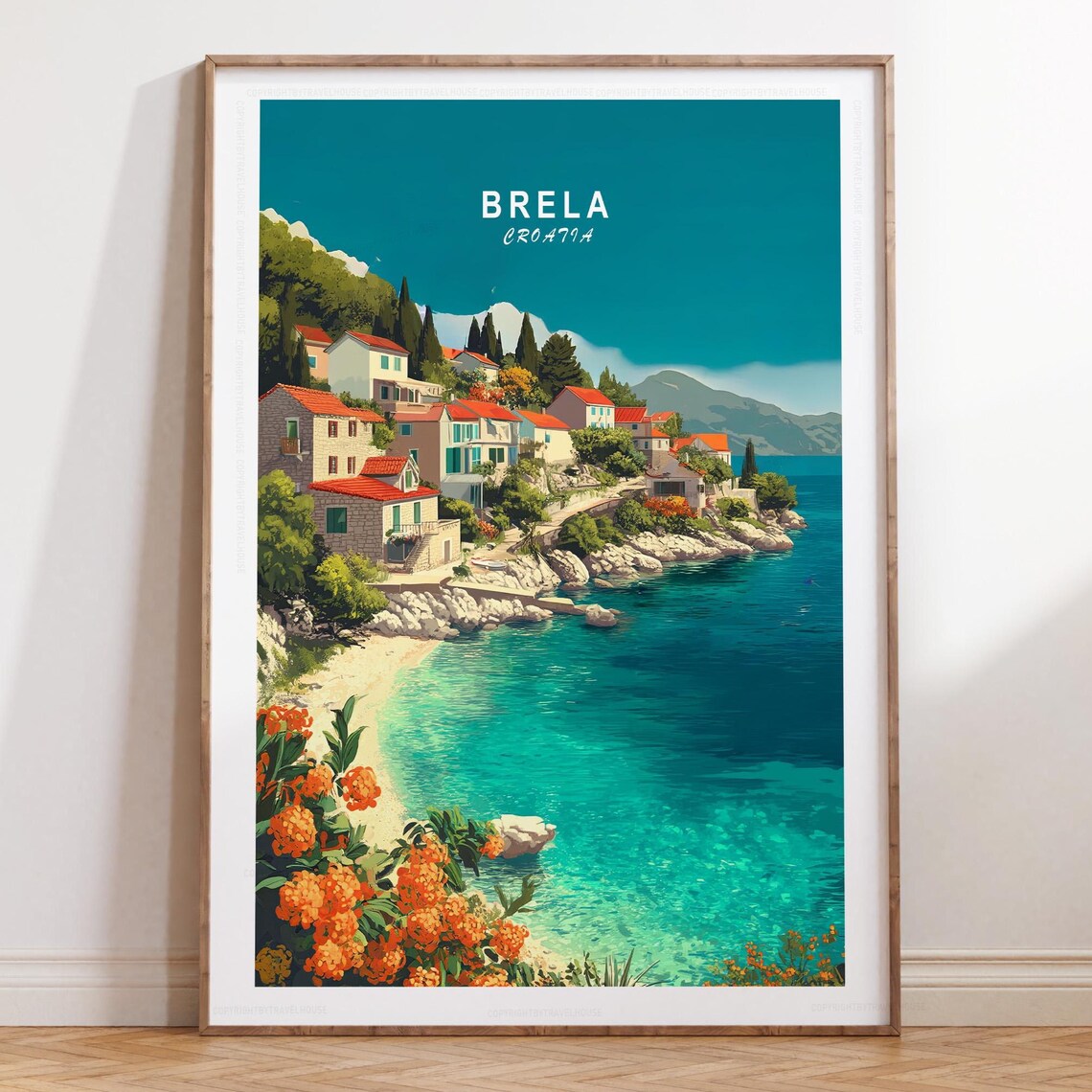 Brela Croatia Hillside Village Overlooking Adriatic Sea Travel Poster