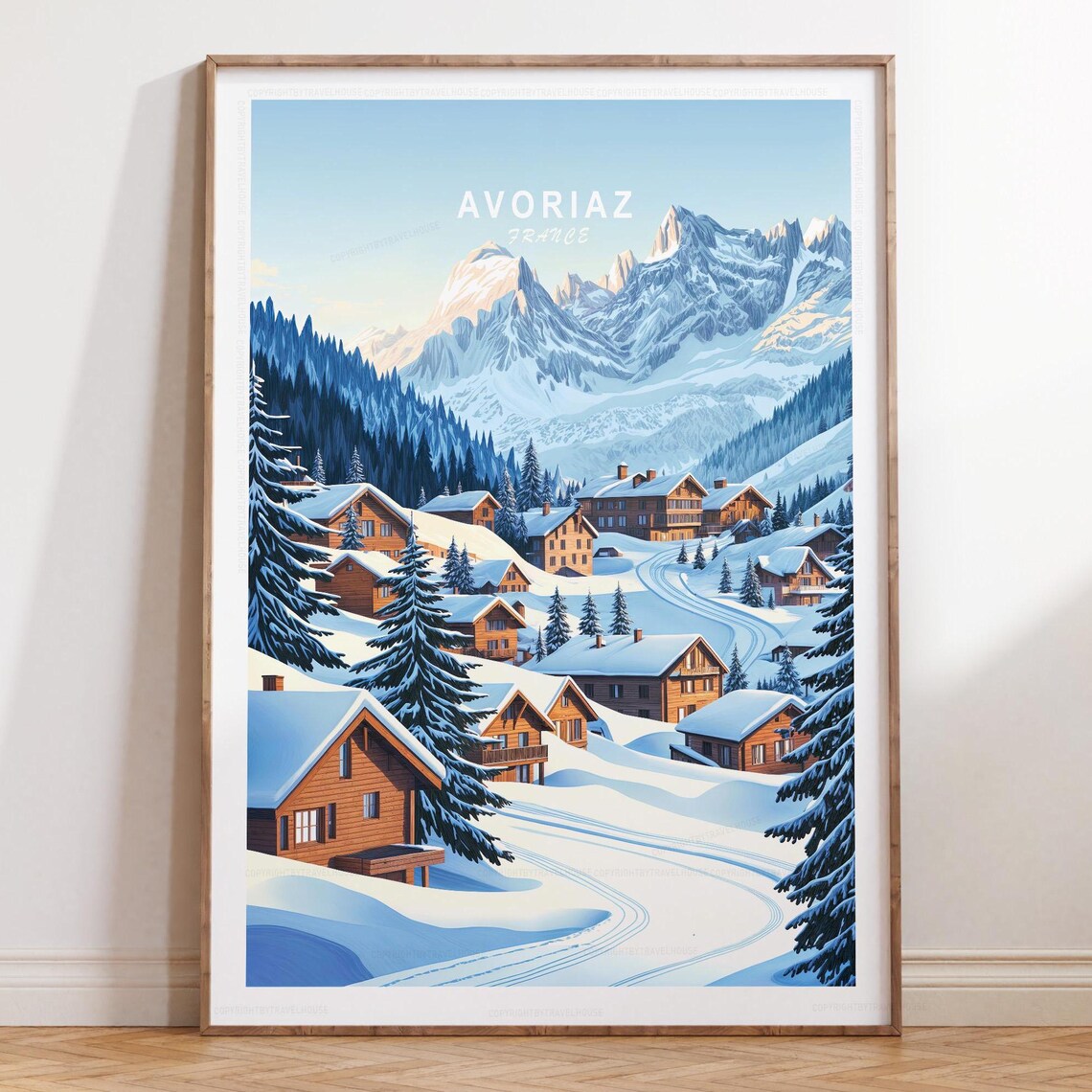 Avoriaz France Sunny Alpine Ski Resort Winter Scene Travel Poster