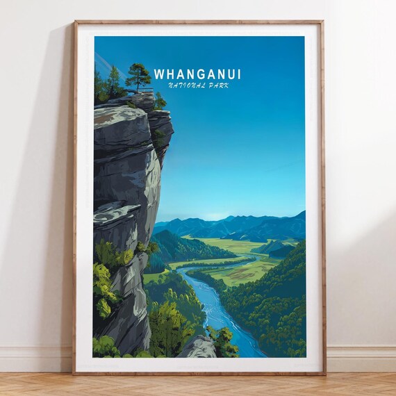 Whanganui National Park Cliff Overlook Green Valley River Art Poster