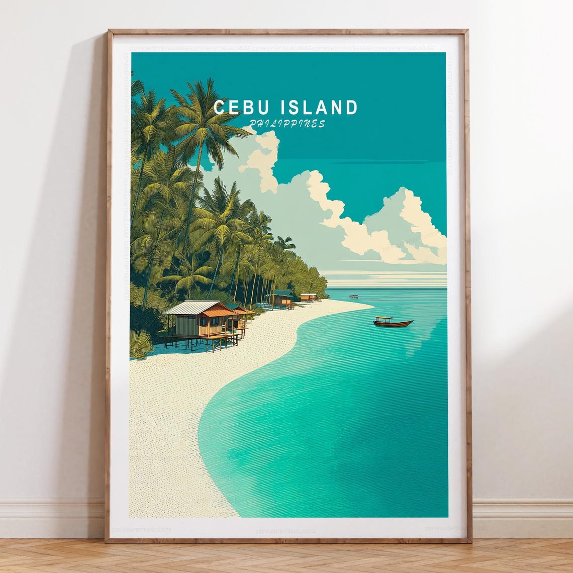 Cebu Island Philippines Tropical Beach With Stilt Huts Travel Poster