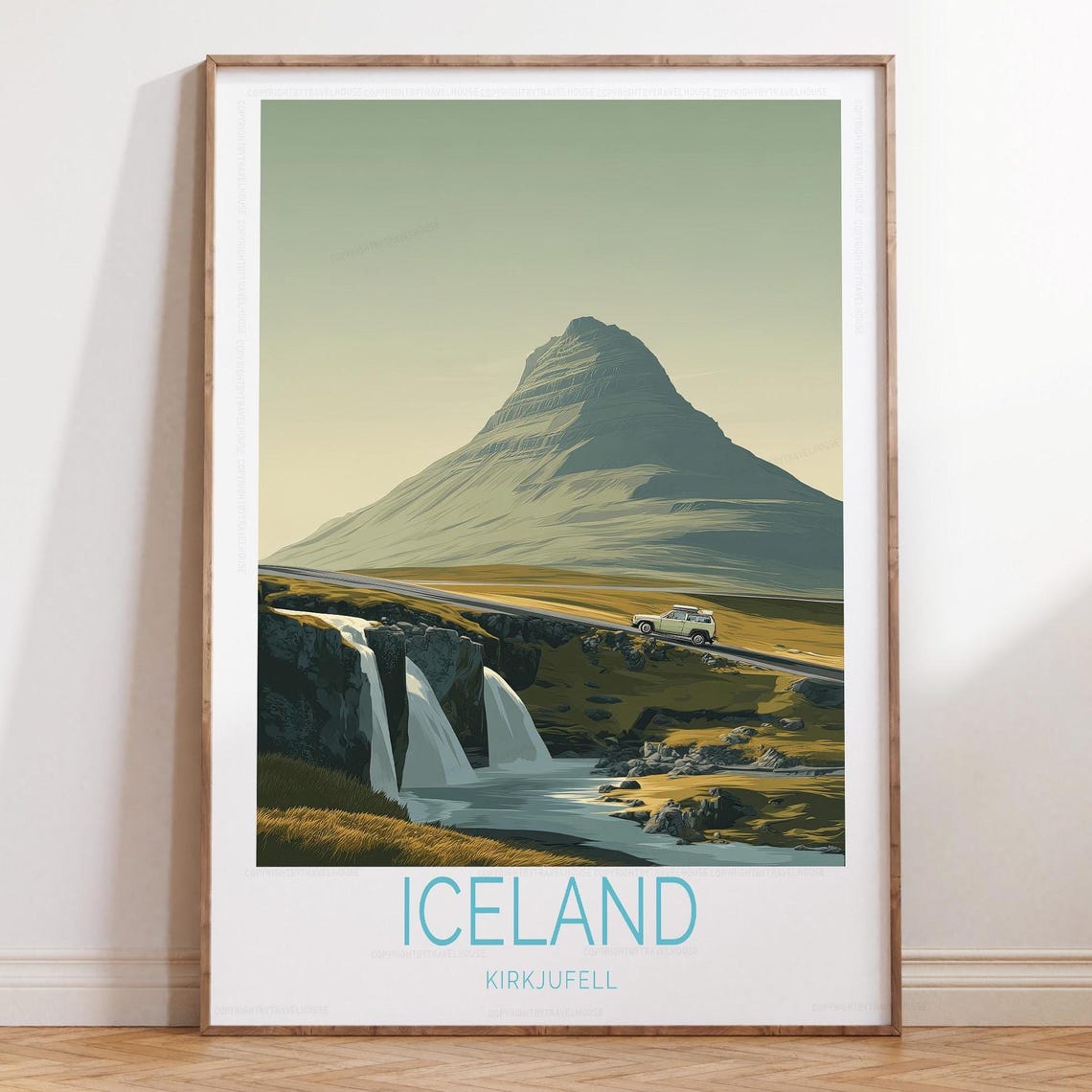Iceland Kirkjufell Falls and Camper Van Scenic Road Trip Poster
