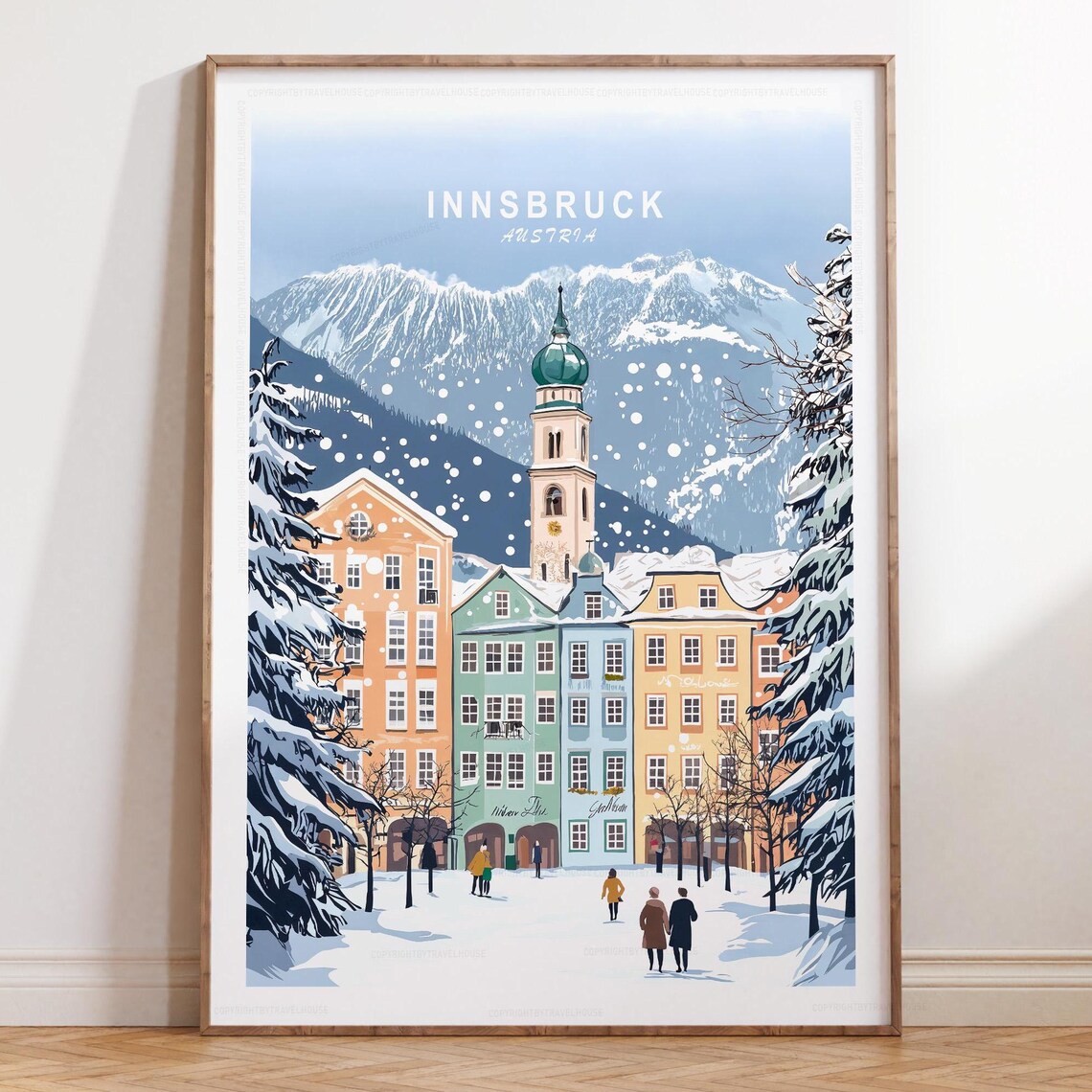 Innsbruck Austria Alpine Winter Scene Snowy Peaks Travel Poster