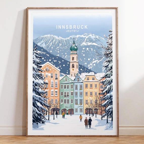 Innsbruck Austria Ski Poster Winter Print Wall Art Housewarming Gifts Minimalist Cityscape