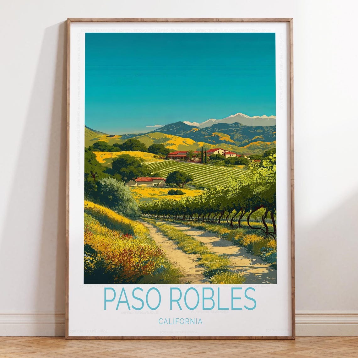Paso Robles California Vineyard Hills Sunset Path Travel Poster