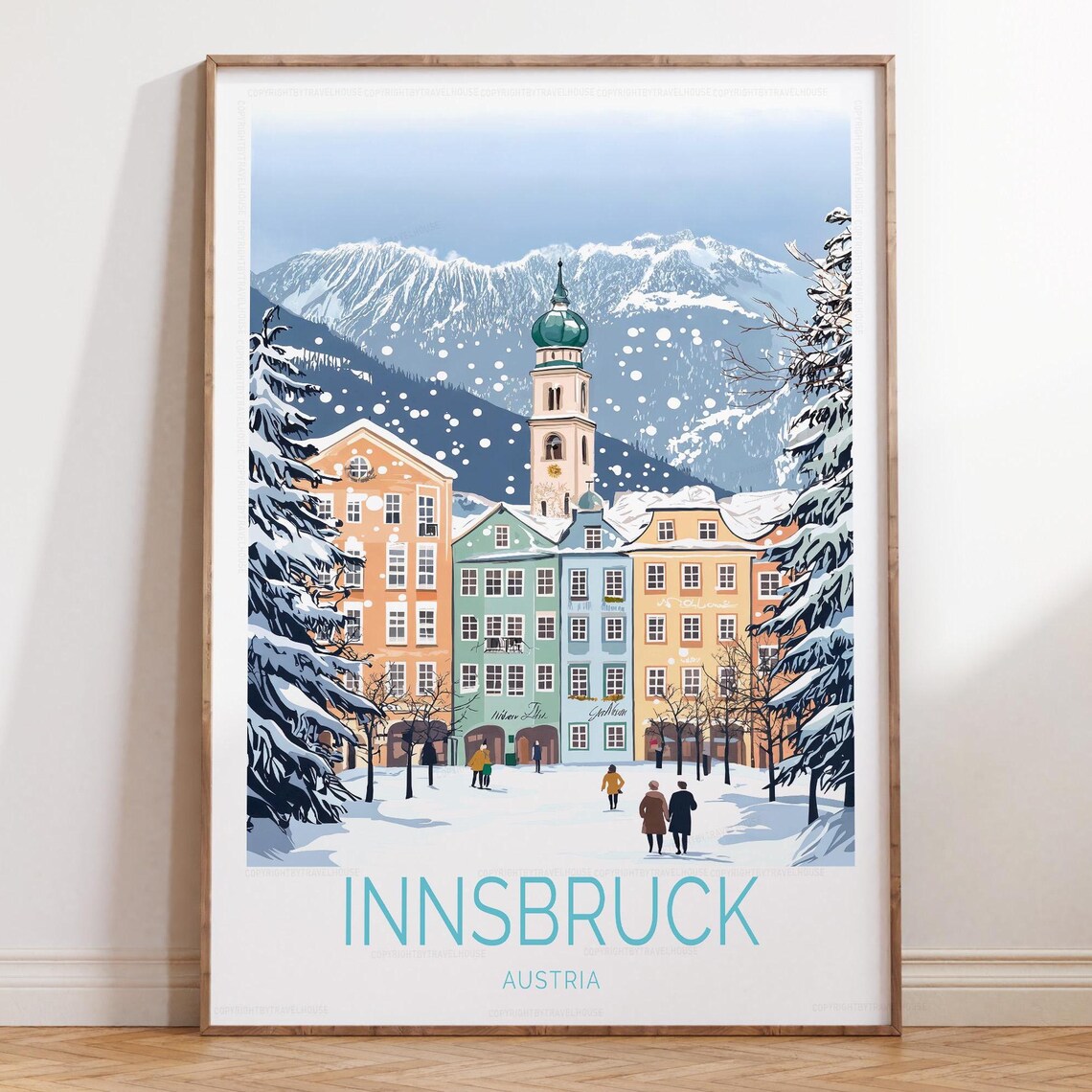 Innsbruck Austria Snowy Old Town Winter Alpine Travel Poster