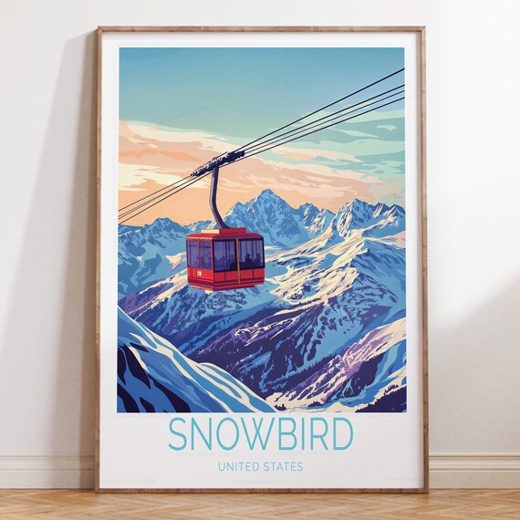 Snowbird United States Red Cable Car Snowy Mountain Valley Poster