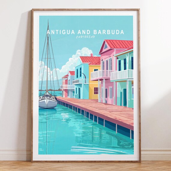 Antigua And Barbuda Travel Poster Caribbean Wall Art Print Minimalist