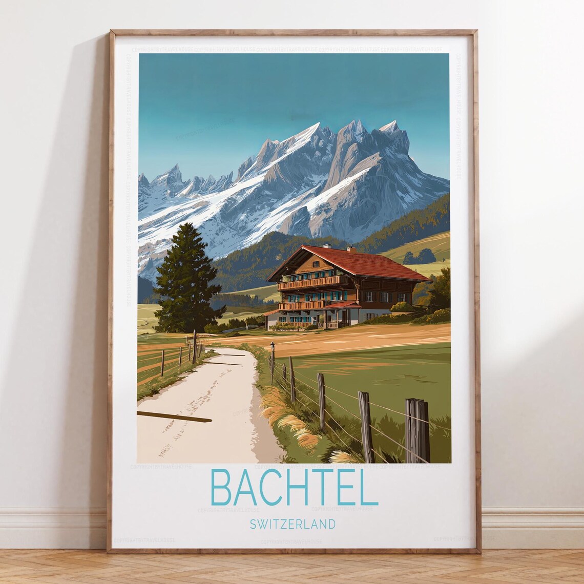 Bachtel Switzerland Mountain Road Alpine Chalet Travel Poster