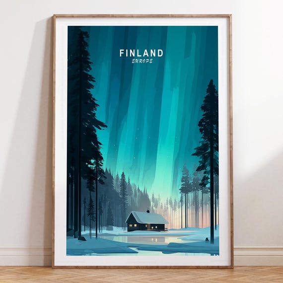 Finland Winter Print Europe Wall Art Skiing Poster Minimalist Travel Birthday Gifts