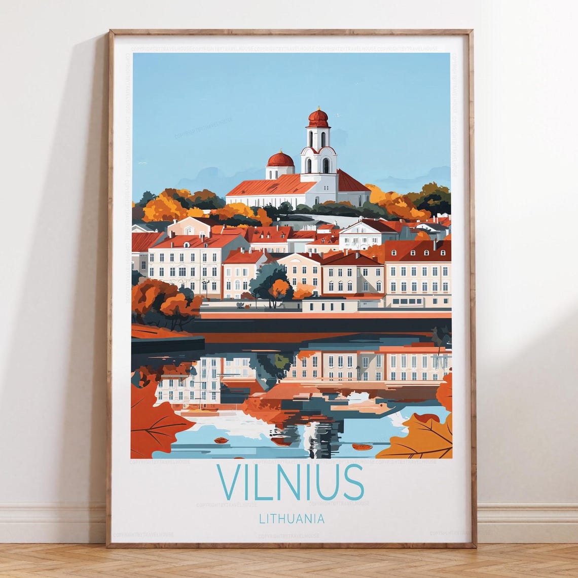 Vilnius Lithuania Hilltop Church Autumn Old Town Travel Poster