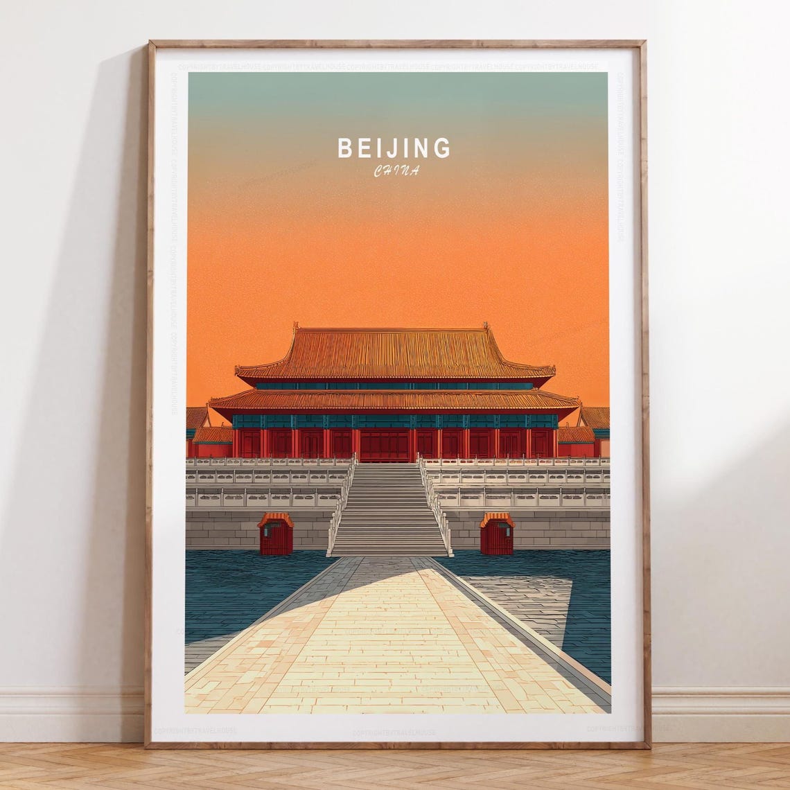 Beijing Forbidden City Sunset Minimalist China Travel Art Poster
