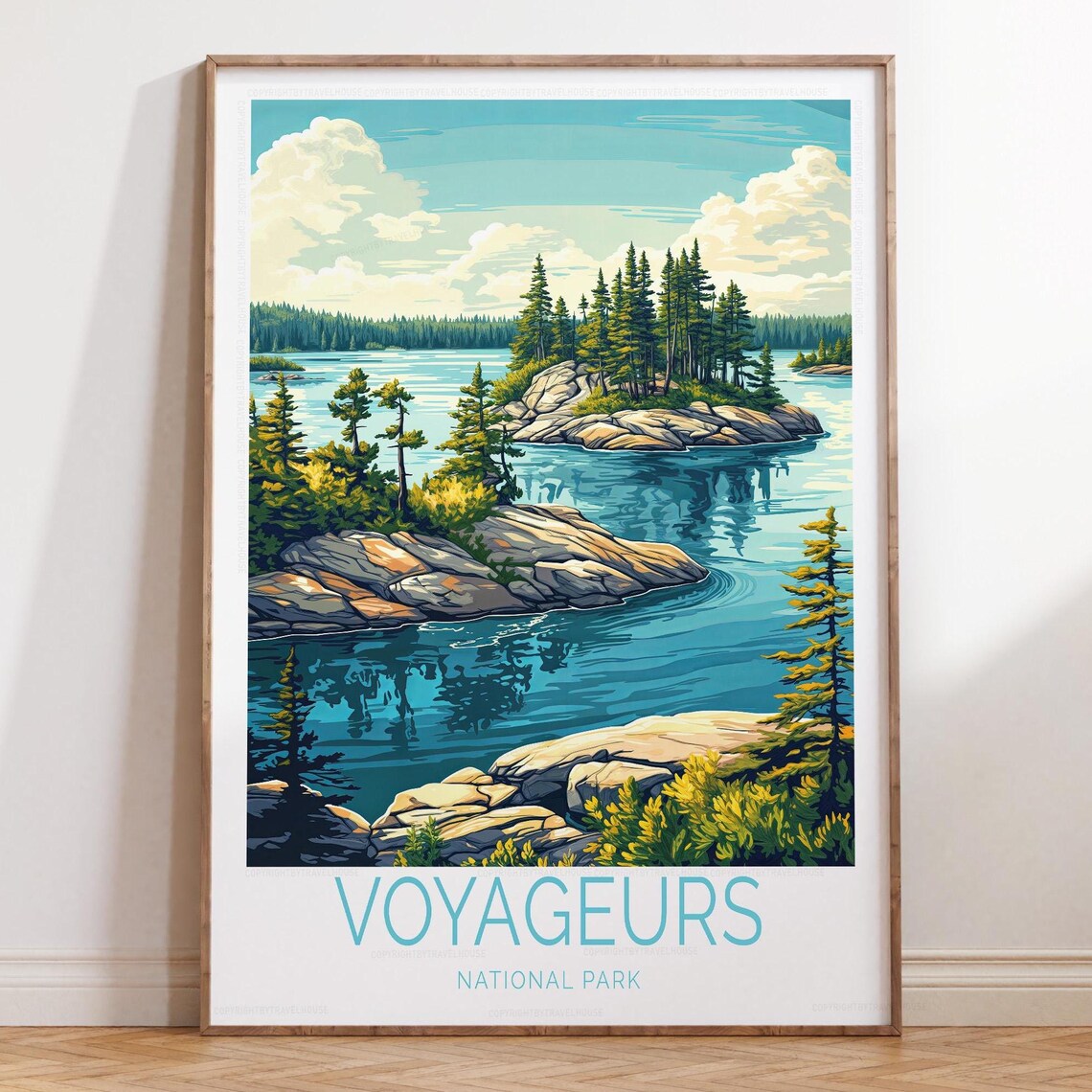 Voyageurs National Park Pine Islands Blue Lake Canoe Scene Poster