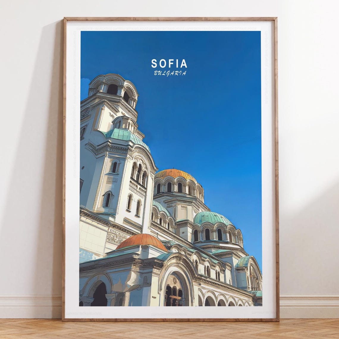 Sofia Bulgaria Alexander Nevsky Cathedral Blue Sky Travel Poster Art