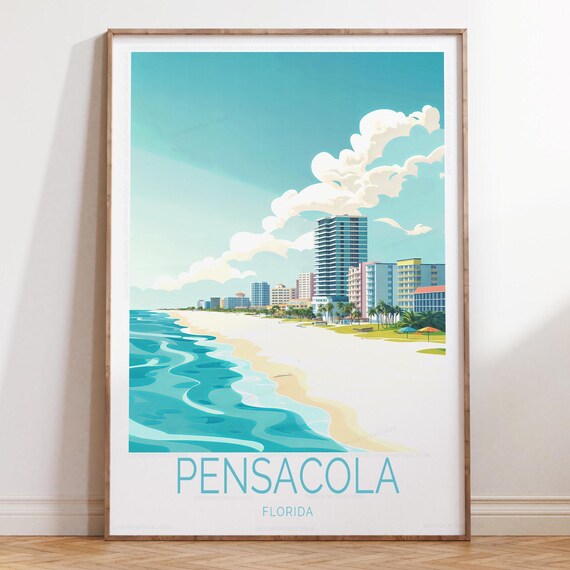 Pensacola Florida Beachfront Skyline Bottom Title Day Poster