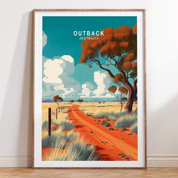 Outback Australia Rust Red Road Towering Gum Tree Travel Poster