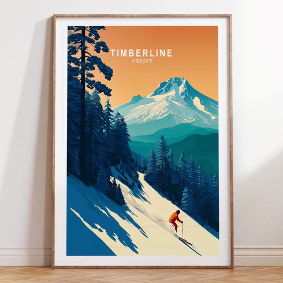 Timberline Wall Art Print Oregon Winter Ski Poster Minimalist Travel Home Decor