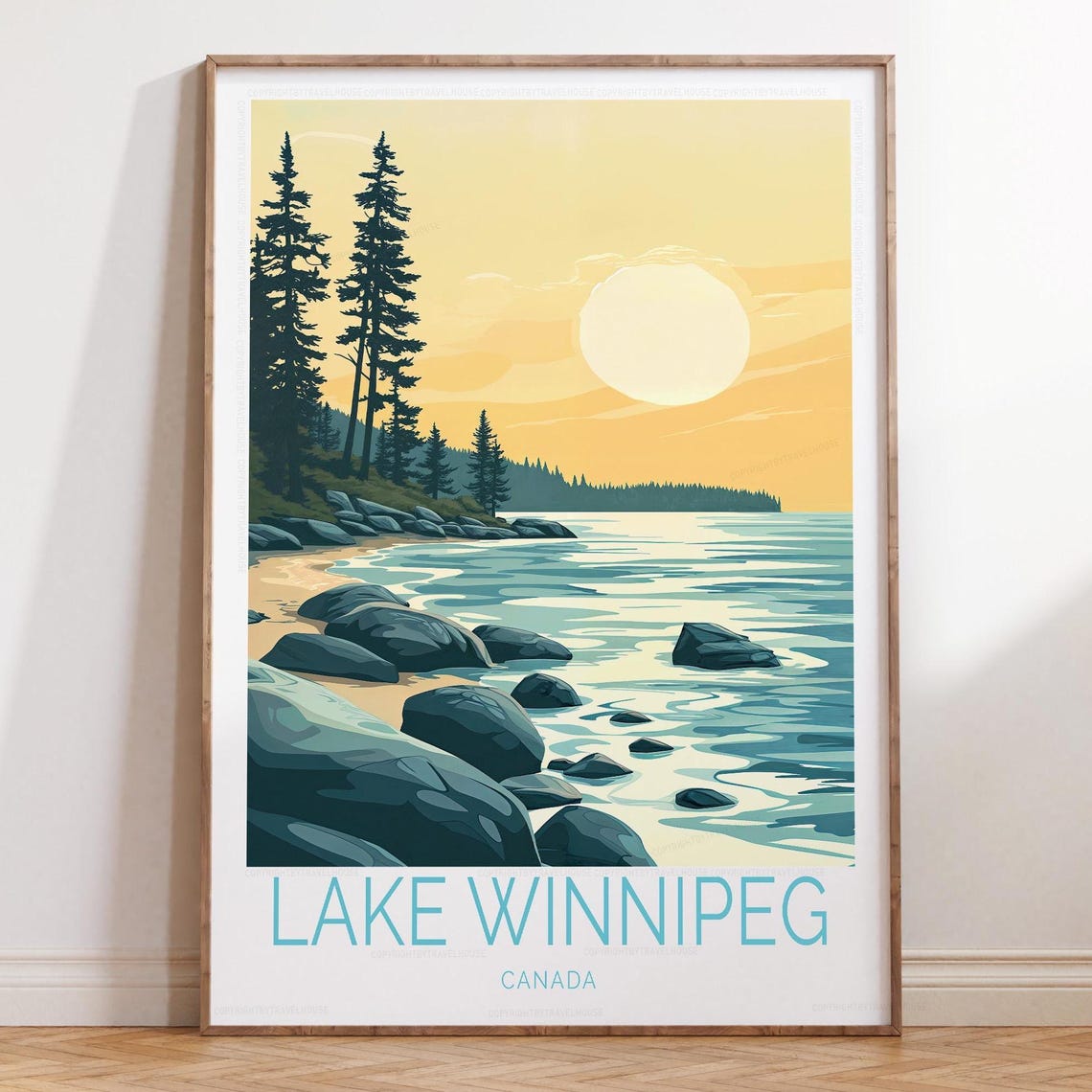 Lake Winnipeg Canada Rocky Lakeshore Sunset Travel Art Poster