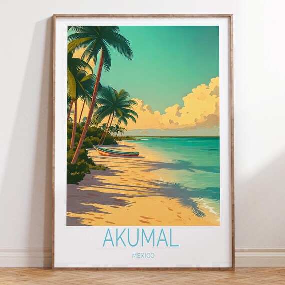 Akumal Mexico Travel Poster Print Wall Art Wedding Gifts Home Decor