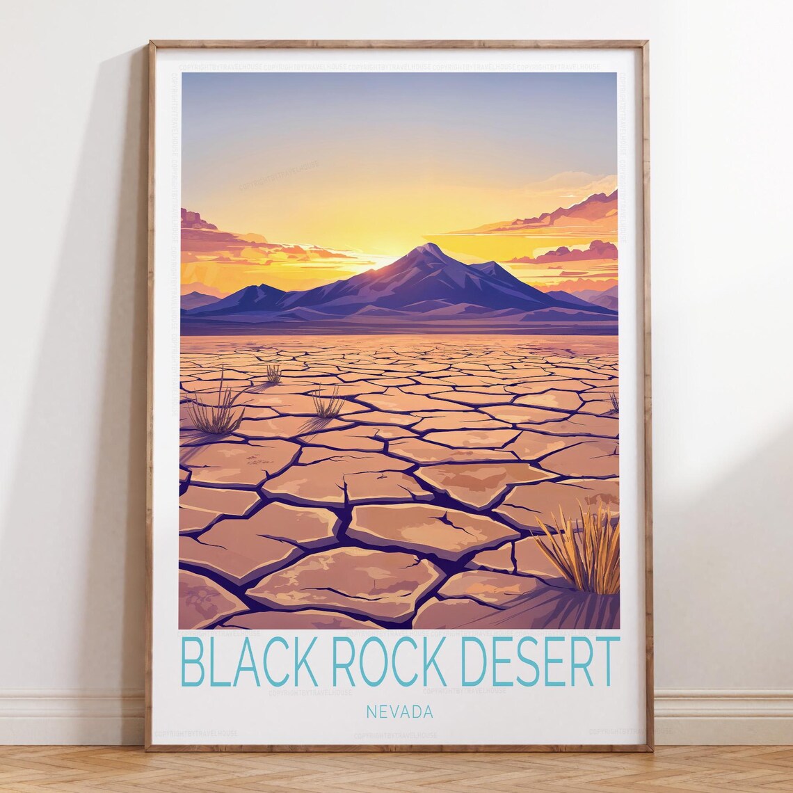 Black Rock Desert Nevada Golden Sunrise Cracked Playa Travel Poster