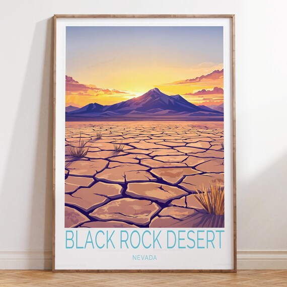 Black Rock Desert Nevada Golden Sunrise Cracked Playa Travel Poster