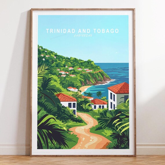 Trinidad and Tobago Caribbean Coastline Tropical Village Poster