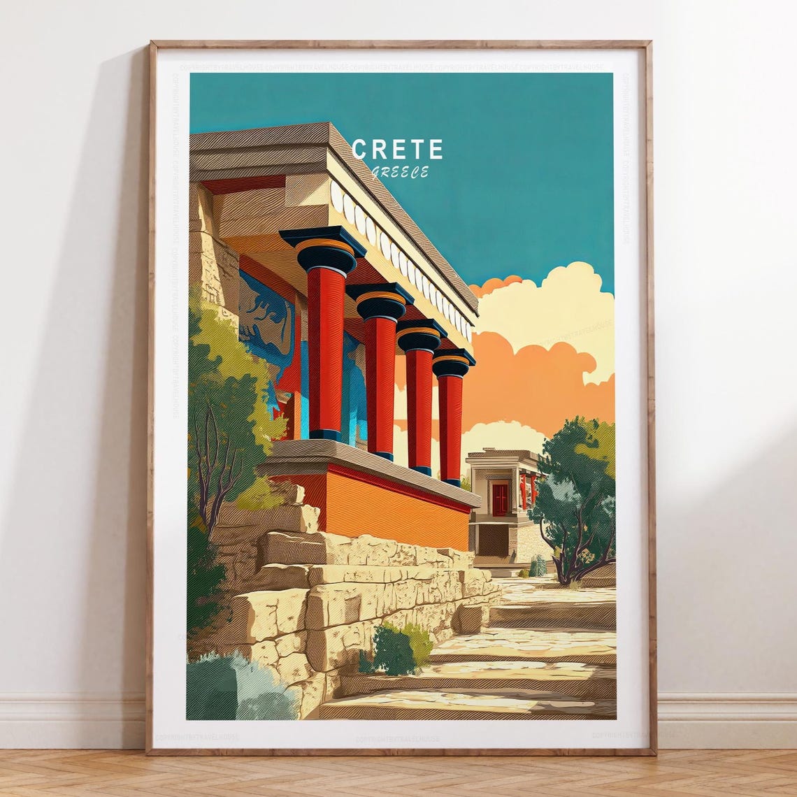Crete Greece Knossos Palace Red Columns Warm Sunset Glow Poster