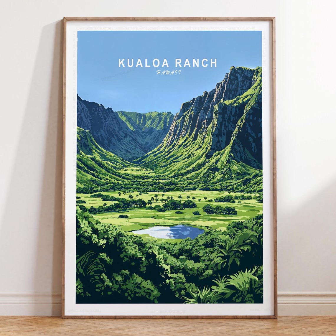 Kualoa Ranch Hawaii Lush Green Valley Mountains Travel Poster