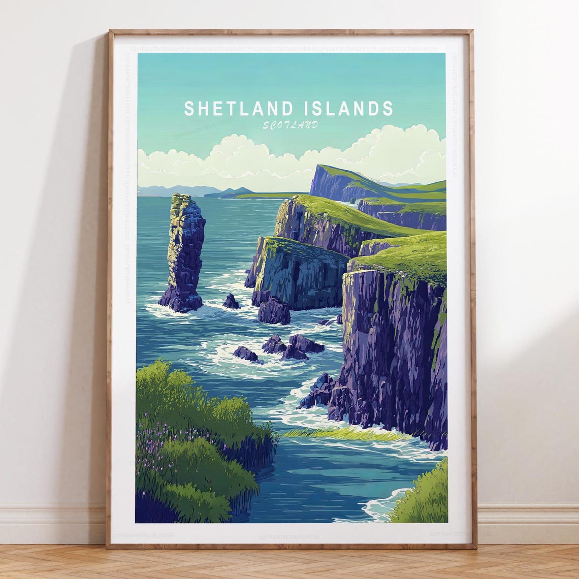 Shetland Islands Scotland Dramatic Cliffs Retro Minimal Travel Poster