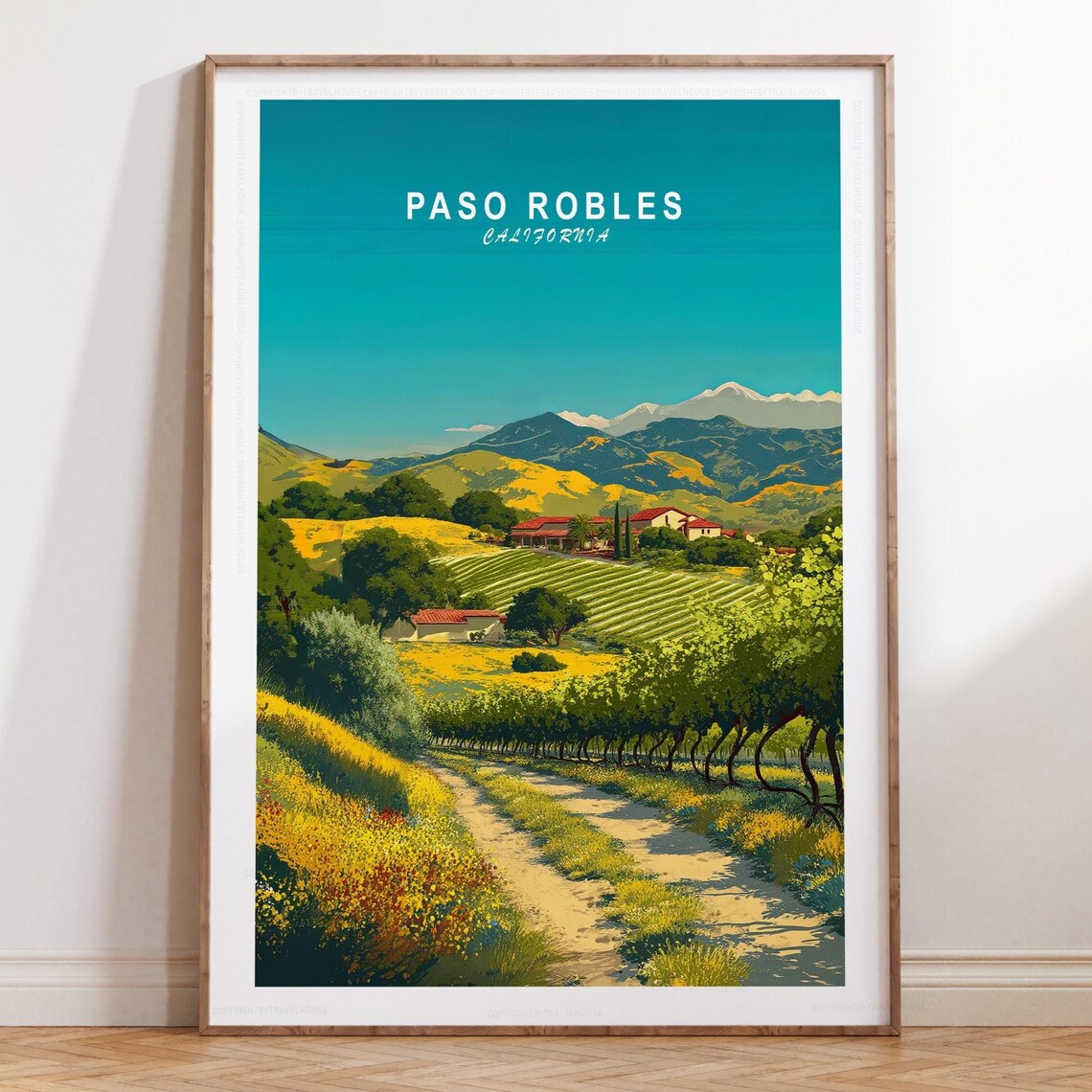 Paso Robles California Mountain Vineyard Vista Travel Poster