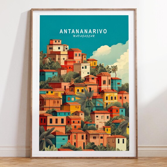 Antananarivo Madagascar Hillside Houses Tropical Palm Travel Wall Poster