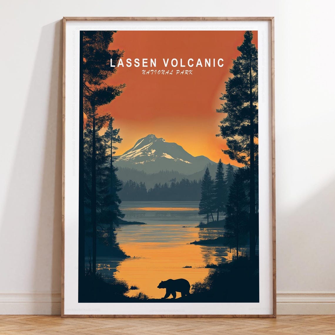Lassen Volcanic National Park Poster - Sunset Volcano Bear Lake Pines