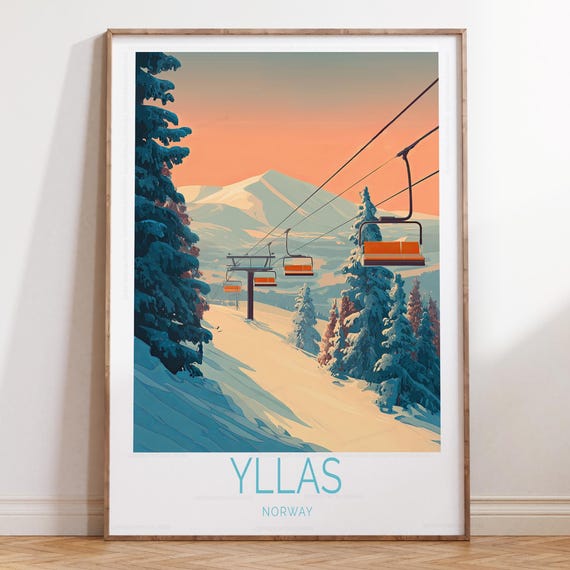 Yllas Norway Winter Poster Skiing Print Travel Wall Art Home Decor Gifts Birthday Wedding