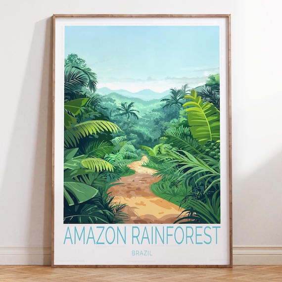 Amazon Rainforest Brazil Jungle Path White Border Tropical Travel Poster