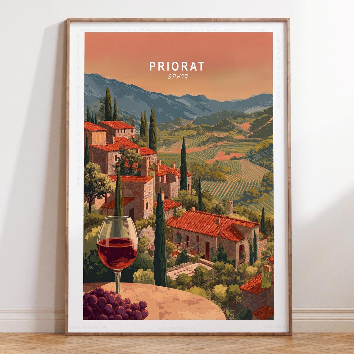 Priorat Spain Golden Sunset Vineyard Terraces Wine Travel Poster