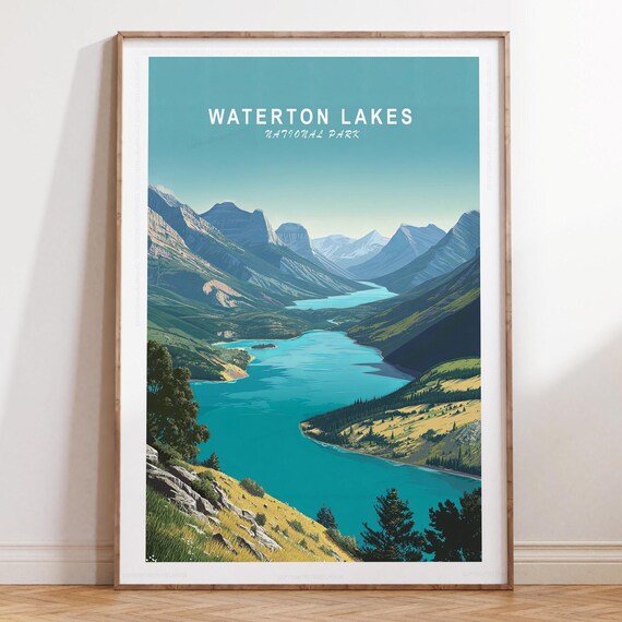 Waterton Lakes National Park Turquoise Lake Mountains Travel Poster