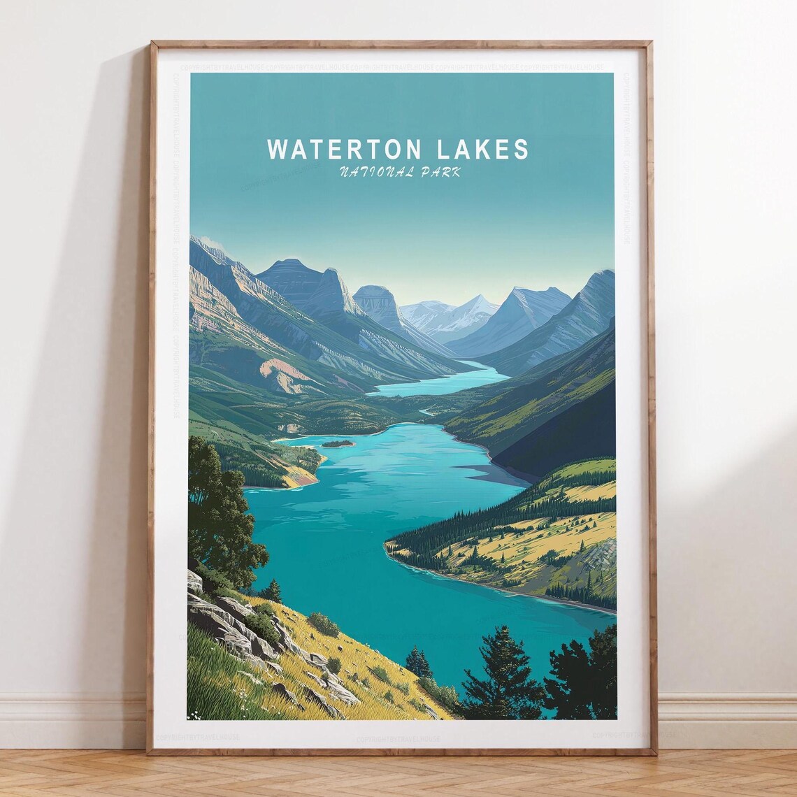 Waterton Lakes National Park Turquoise Lake Mountains Travel Poster