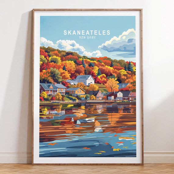 Skaneateles New York Autumn Foliage Lakeside Village Reflections Poster