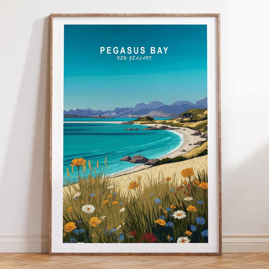 Pegasus Bay New Zealand Beach Wildflowers Coastal Travel Poster