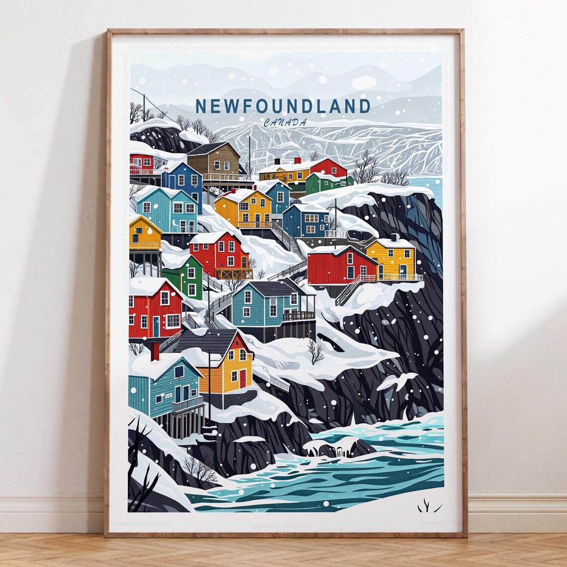 Newfoundland Canada Travel Poster, Minimalist Cityscape