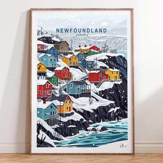 Newfoundland Canada Travel Poster, Minimalist Cityscape
