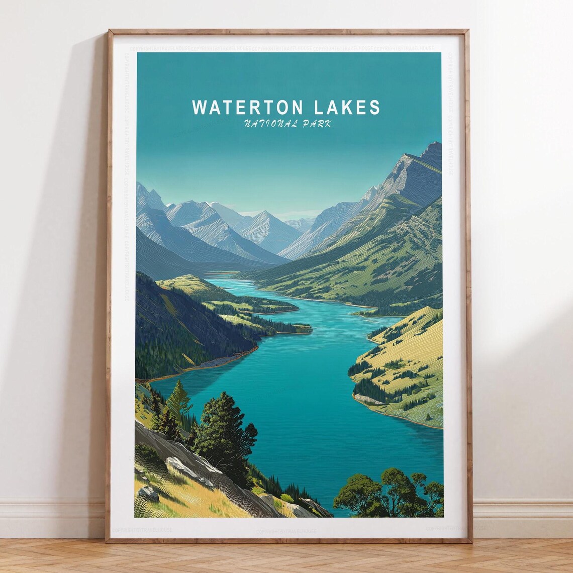 Waterton Lakes National Park Turquoise Lake Vintage Travel Poster