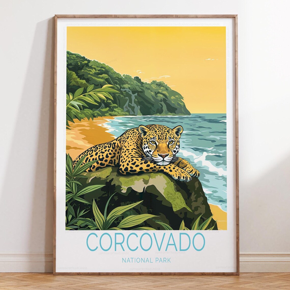 Corcovado National Park Jaguar Beach Tropical Coast Travel Poster